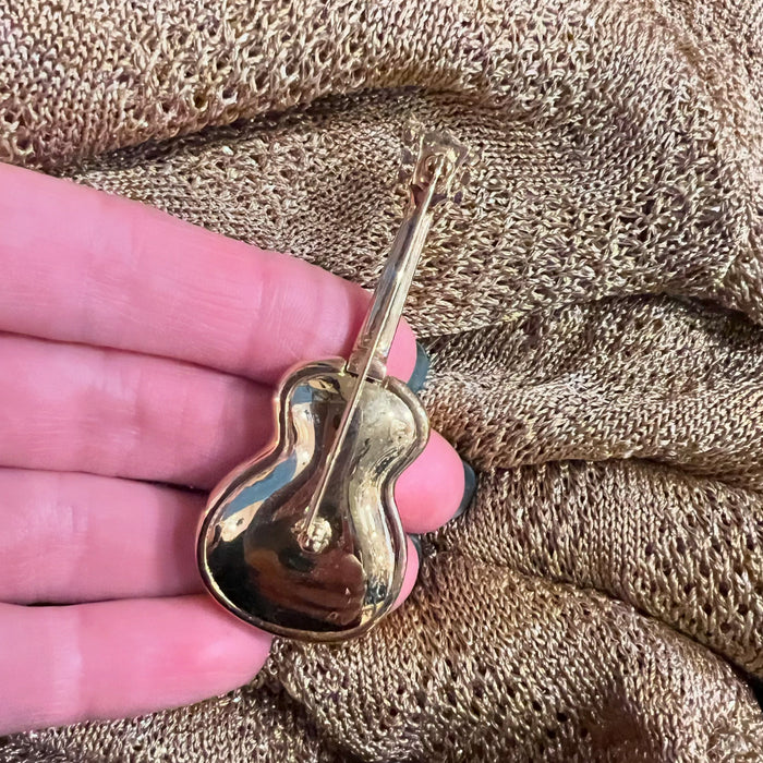 Gold Guitar Brooch by Cabouchon