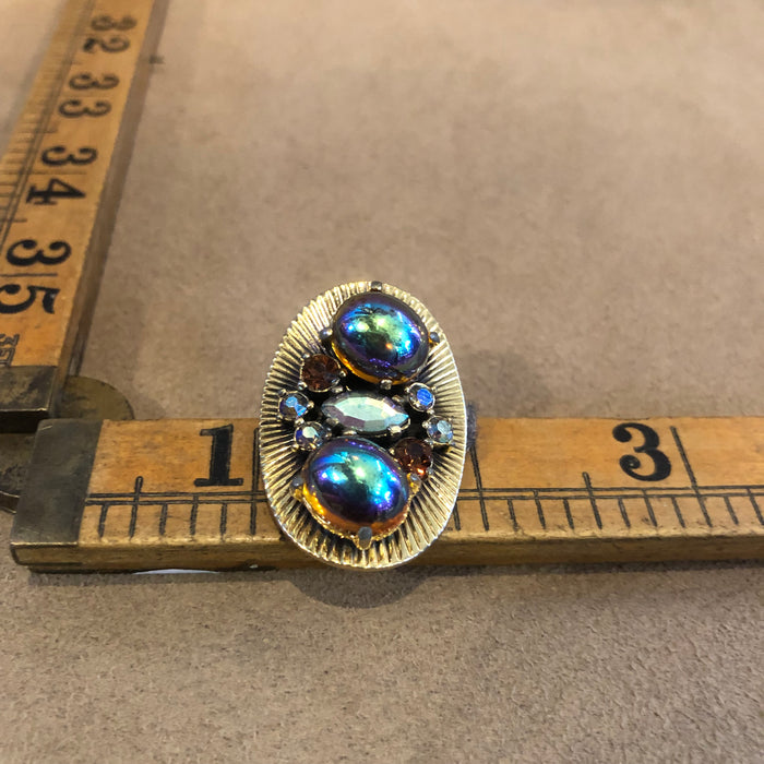 Vintage Schiaparelli iridescent glass clip on earrings