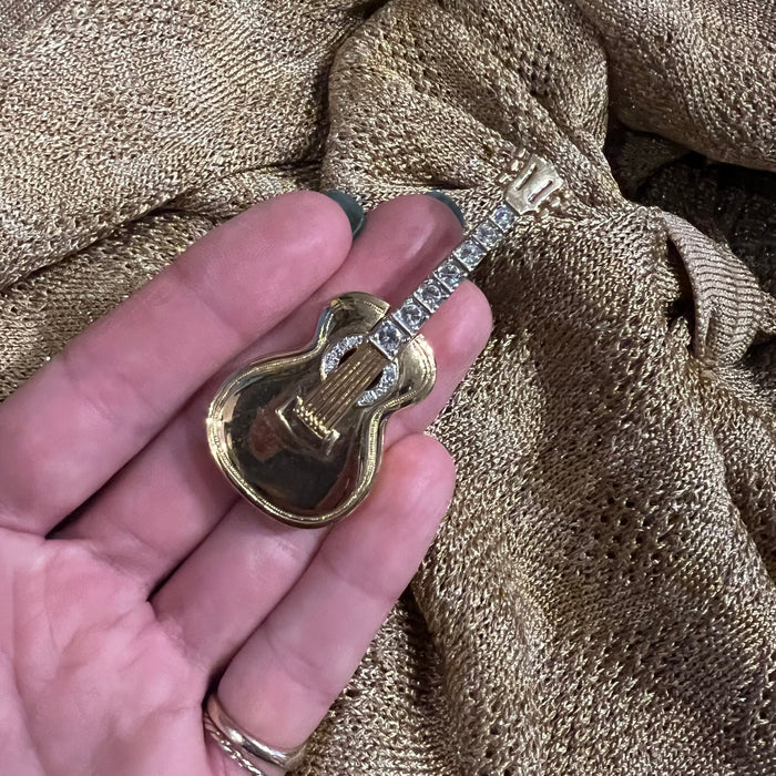 Gold Guitar Brooch by Cabouchon