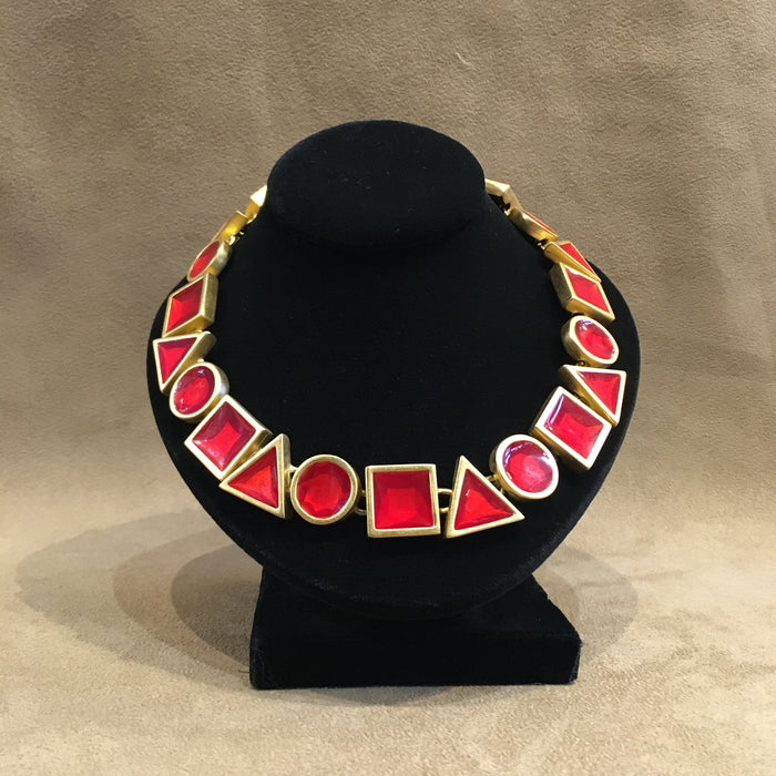 Anne Klein Red Resin shapes Statement Necklace