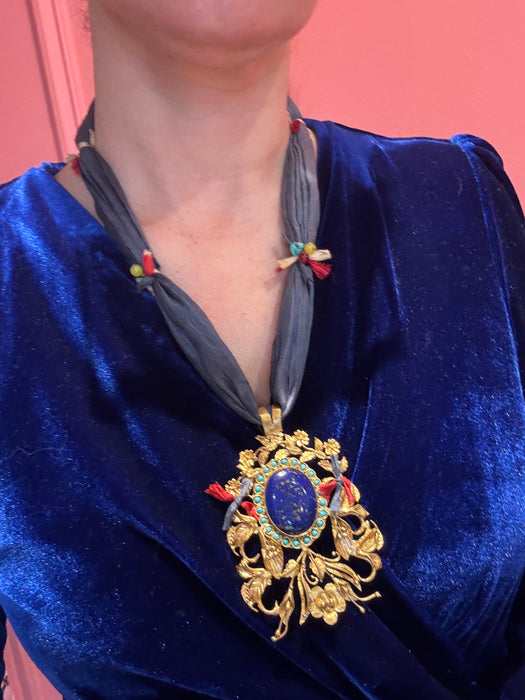 Reserved: Lapis turquoise bohemian blue tie necklace