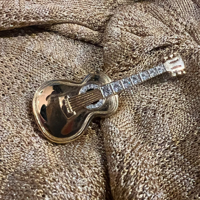 Gold Guitar Brooch by Cabouchon