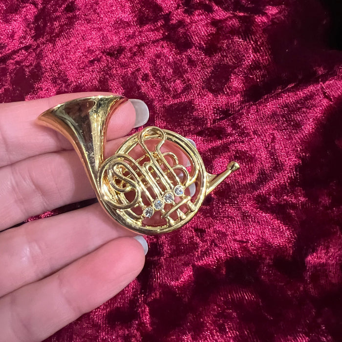 Gold French Horn Brooch  by Cabouchon