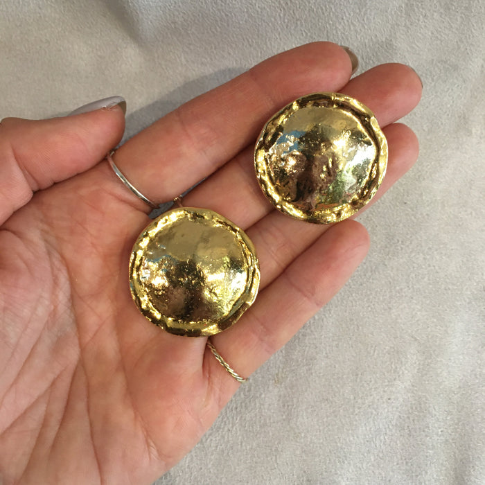 Vintage Gold Plated Round Clip on Earrings