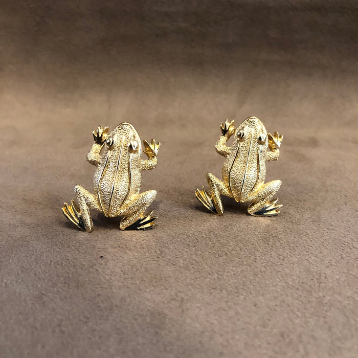 Vintage large  Gold Frog Clip on Earrings