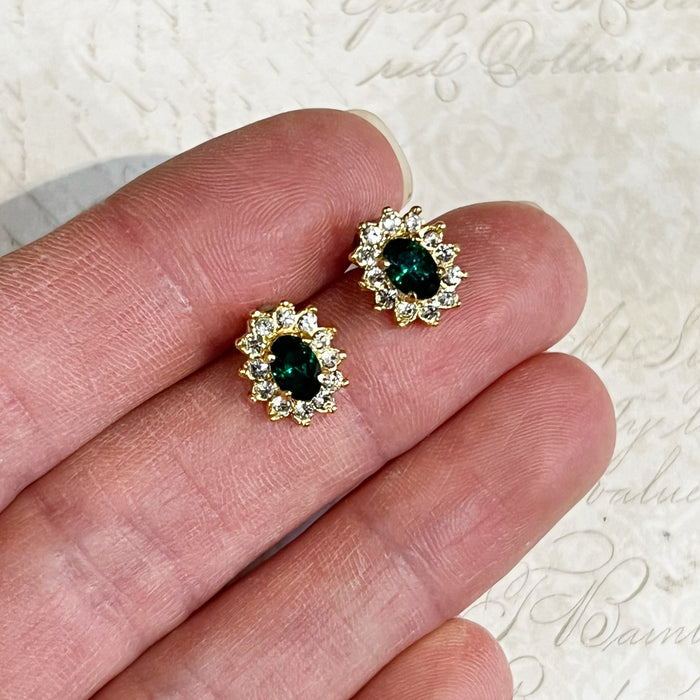 Emerald Crystal Vintage Stud Earrings