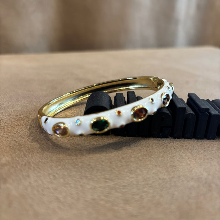 White enamel multi coloured stone bangle