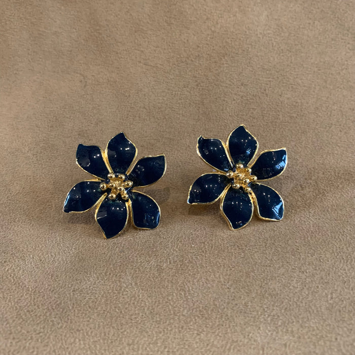 Vintage Navy Blue Flower earrings