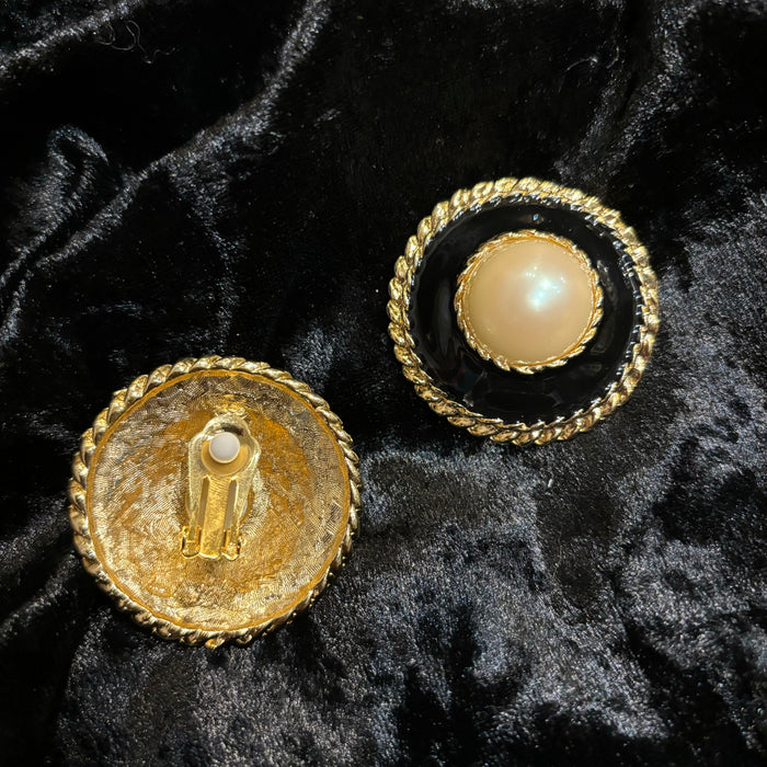 Pearl and Black oversized vintage earrings