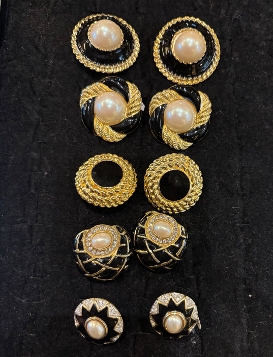 Pearl and Black oversized vintage earrings