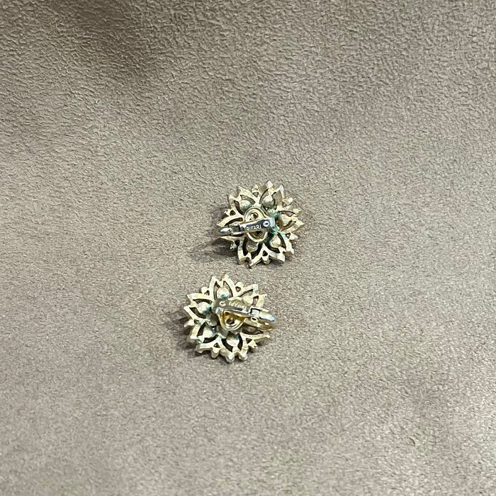 Trifari Pearl Vintage Round floral Clip On Earrings