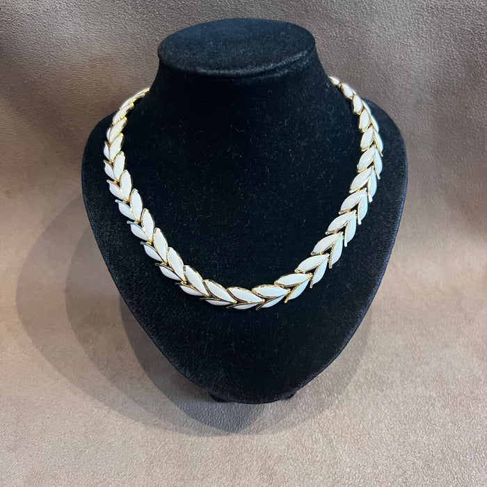 White Enamel Gold Vintage Necklace