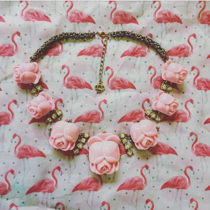 Oscar De La Renta Pink Roses Tulips Necklace