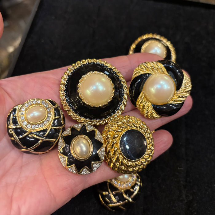 Pearl and Black oversized vintage earrings
