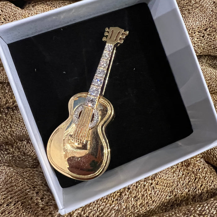 Gold Guitar Brooch by Cabouchon