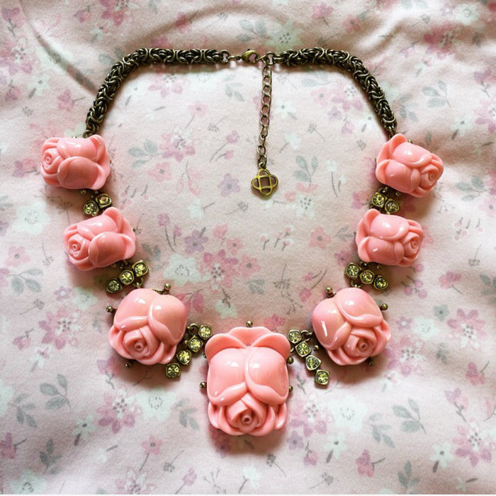 Oscar De La Renta Pink Roses Tulips Necklace