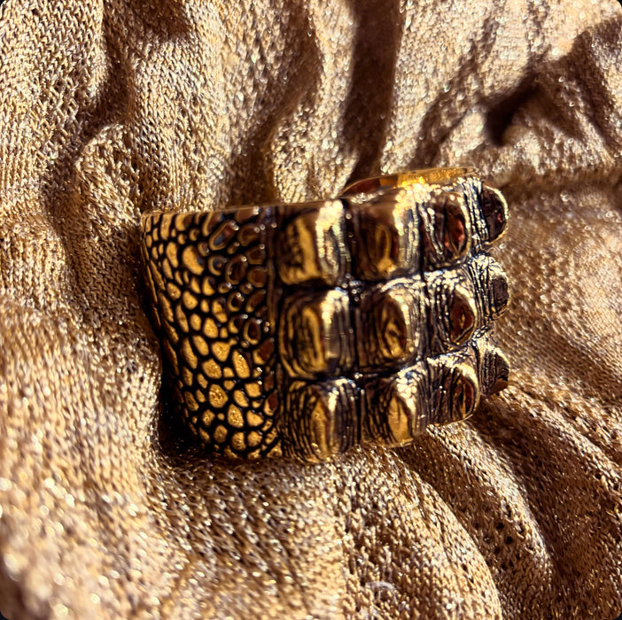 Saint Laurent Cuff Bracelet in crocodile skin effect Gold Plated