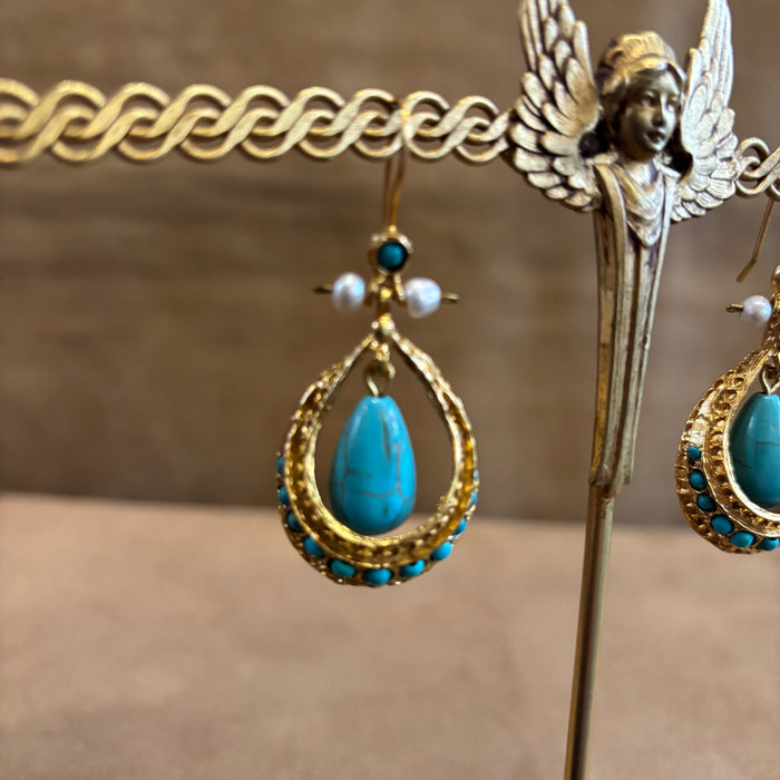 Byzantine turquoise pearl drop earrings