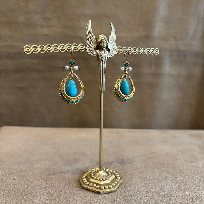 Byzantine turquoise pearl drop earrings