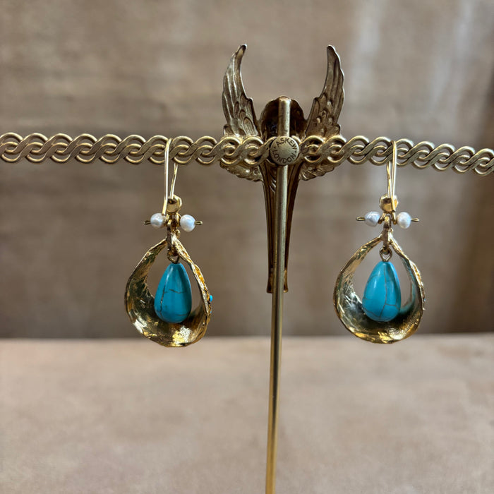 Byzantine turquoise pearl drop earrings