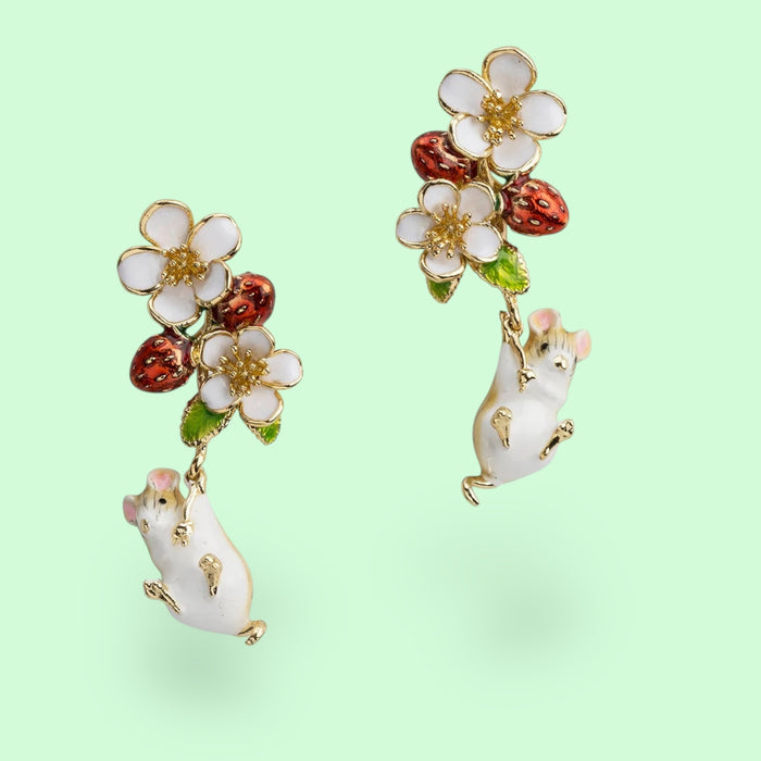 Strawberry Mouse earrings by Bill Skinner