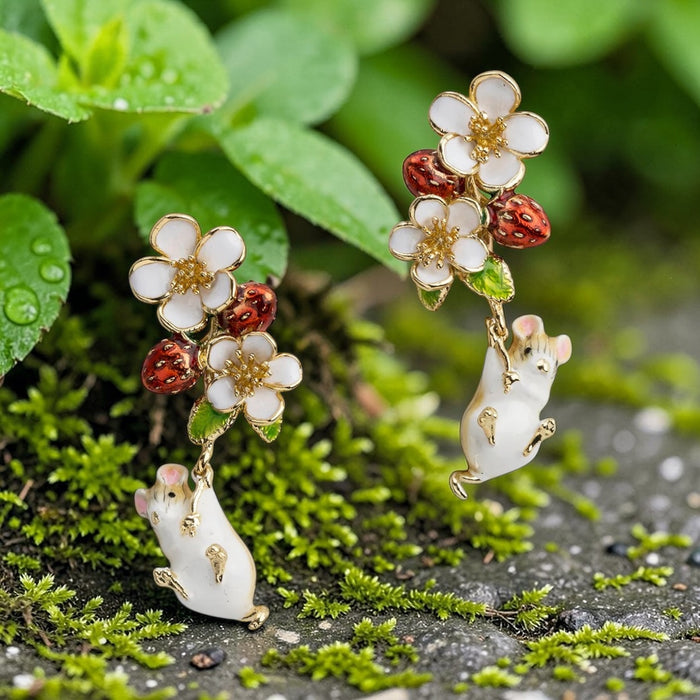 Strawberry Mouse earrings by Bill Skinner