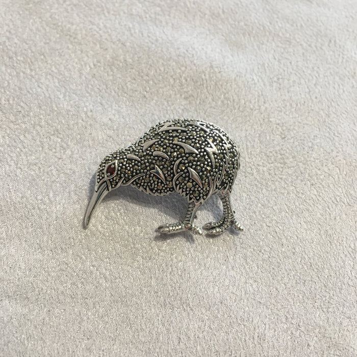 Kiwi Brooch Silver Marcasite Pendant Necklac