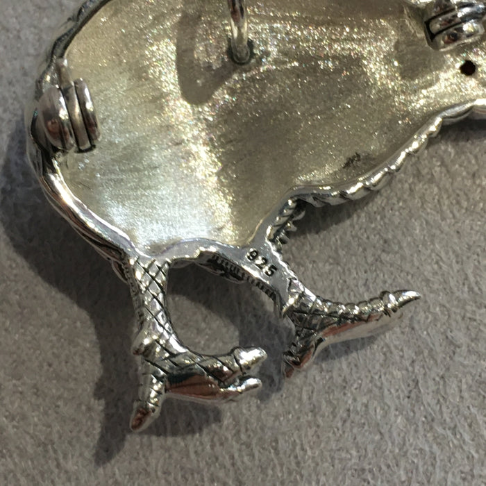 Kiwi Brooch Silver Marcasite Pendant Necklac