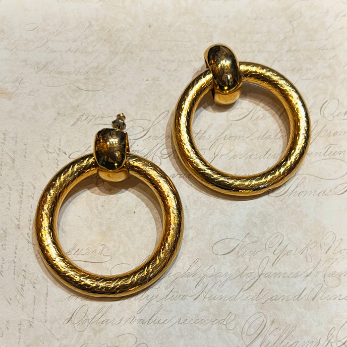 Vintage Door Knocker Gold Earrings