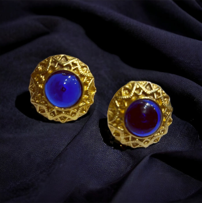 Vintage Chanel blue Gripoix glass 1970s earrings
