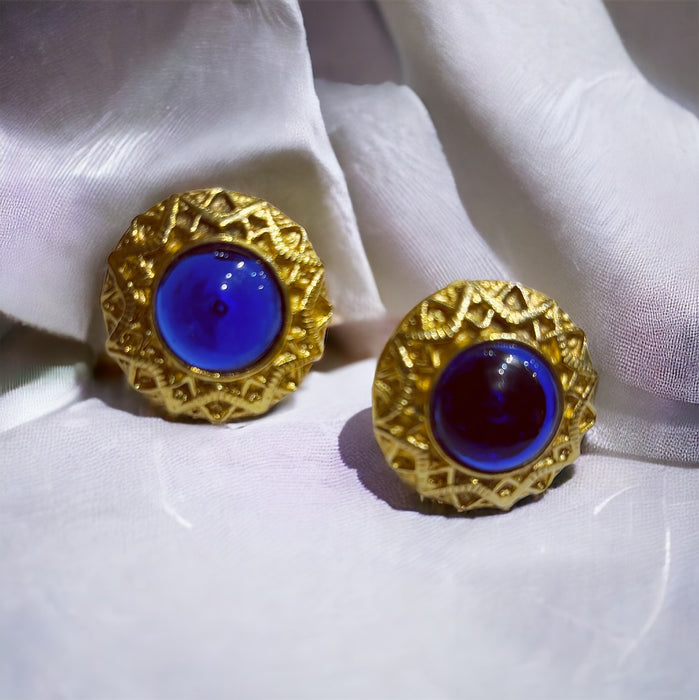 Vintage Chanel blue Gripoix glass 1970s earrings
