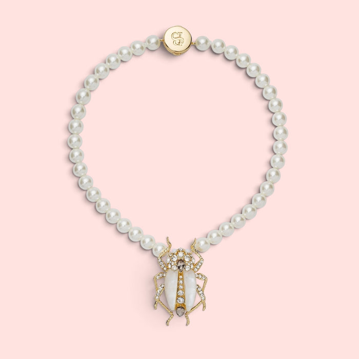 Bejewelled Pearl Bug necklace by Bill Skinner