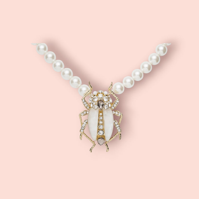 Bejewelled Pearl Bug necklace by Bill Skinner