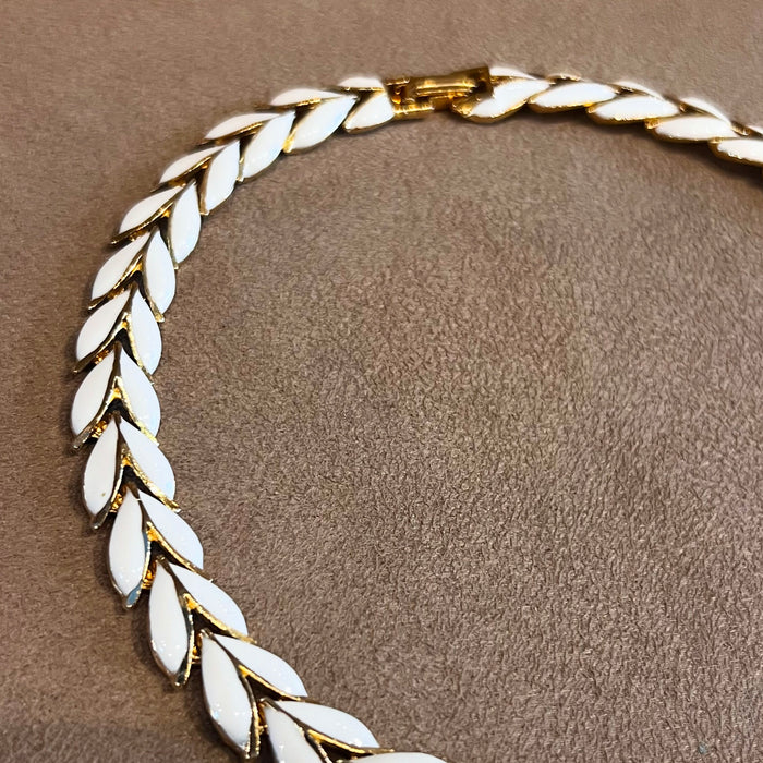 White Enamel Gold Vintage Necklace