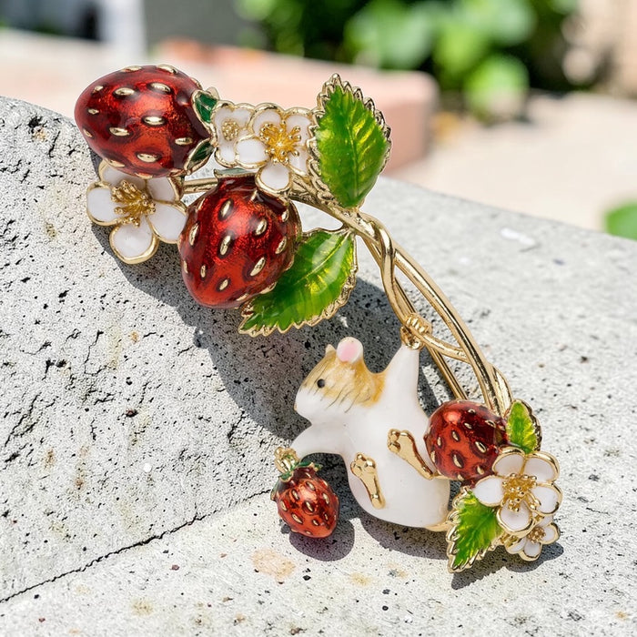 Strawberry Mouse brooch by Bill Skinner