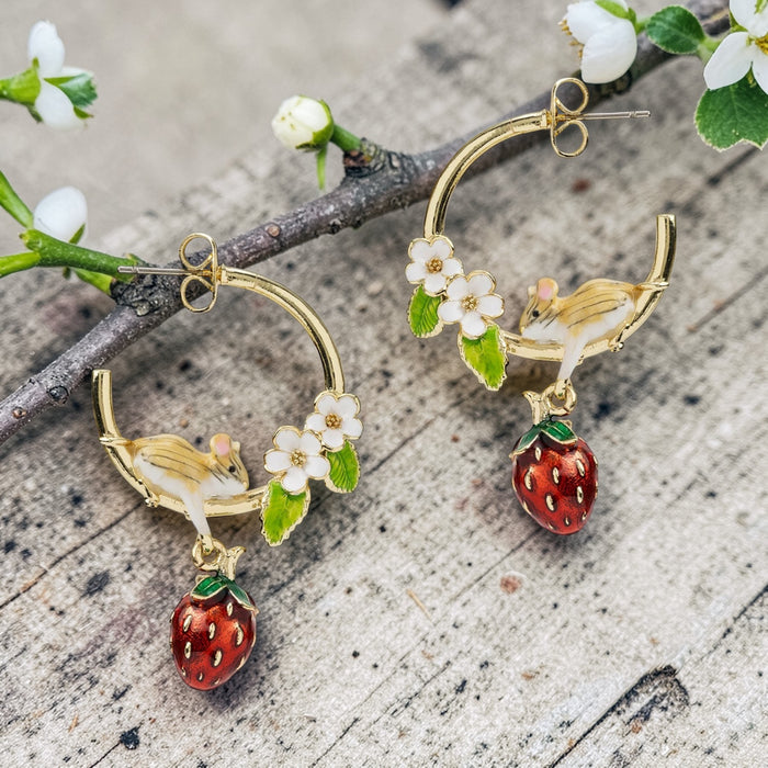 Strawberry hoop earrings by Bill Skinner