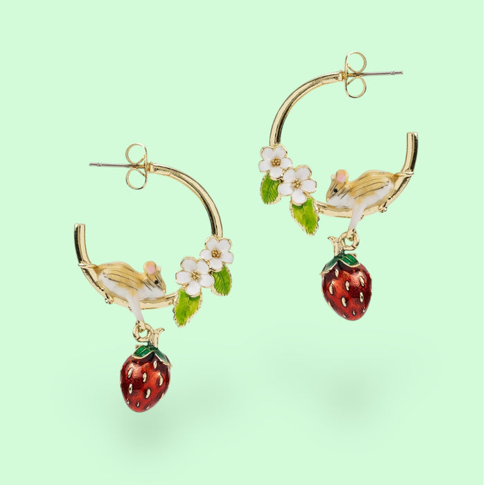 Strawberry hoop earrings by Bill Skinner