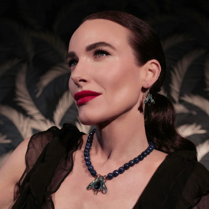 Blue Moth earrings by Bill Skinner