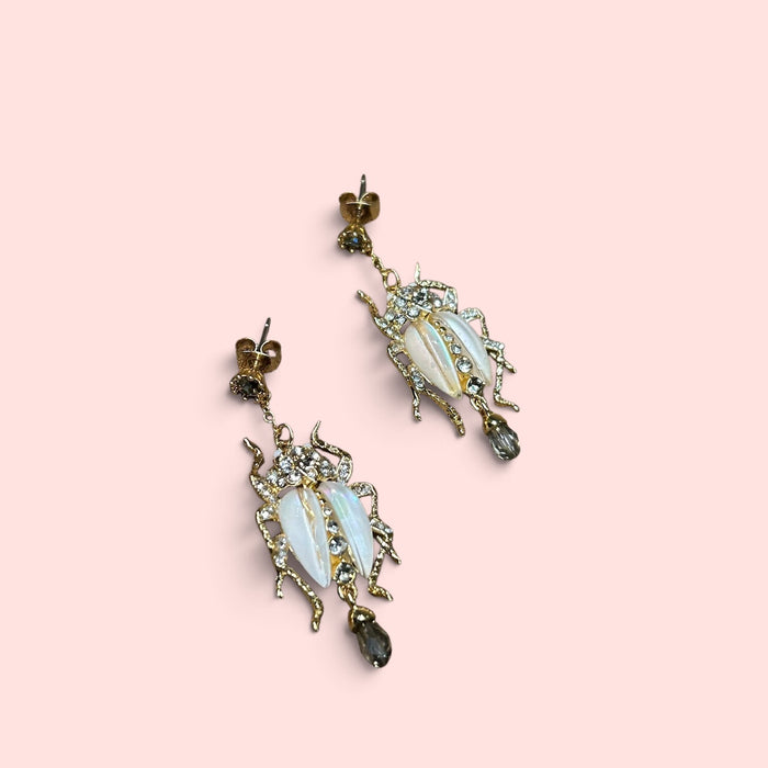 Bejewelled Pearl Bug earrings by Bill Skinner