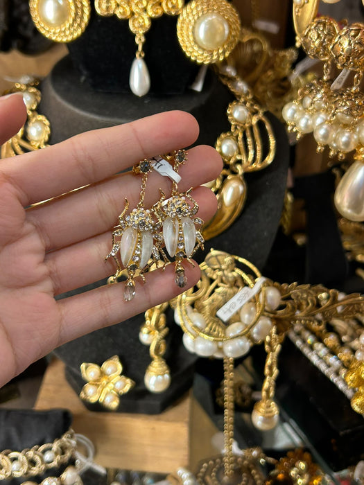 Bejewelled Pearl Bug earrings by Bill Skinner