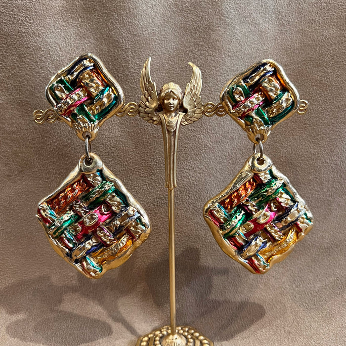 Jacky De G chandelier earrings Multi colour Tartan Design