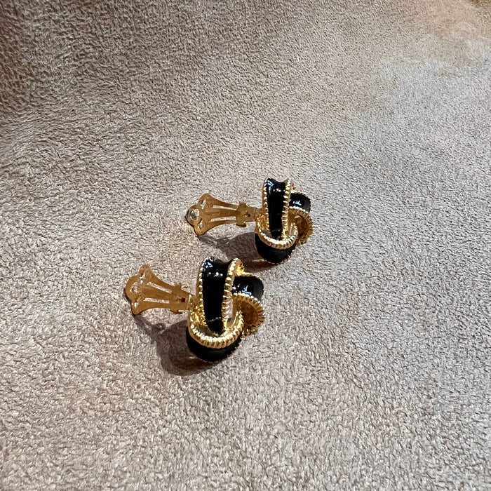 Vintage Black Gold Knot Clip On earrings