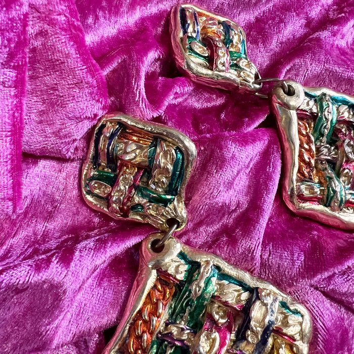 Jacky De G chandelier earrings Multi colour Tartan Design