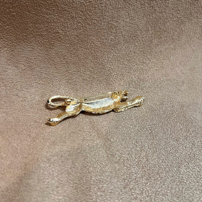 Vintage Tiger Brooch Black And White Enamel Gold Plated
