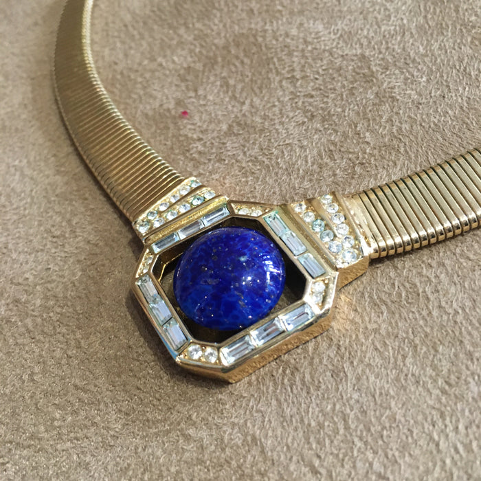 Christian Dior Lapis Blue Glass crystals and Gold Vintage necklace