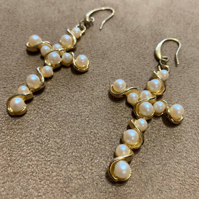 Pearl cross vintage earrings