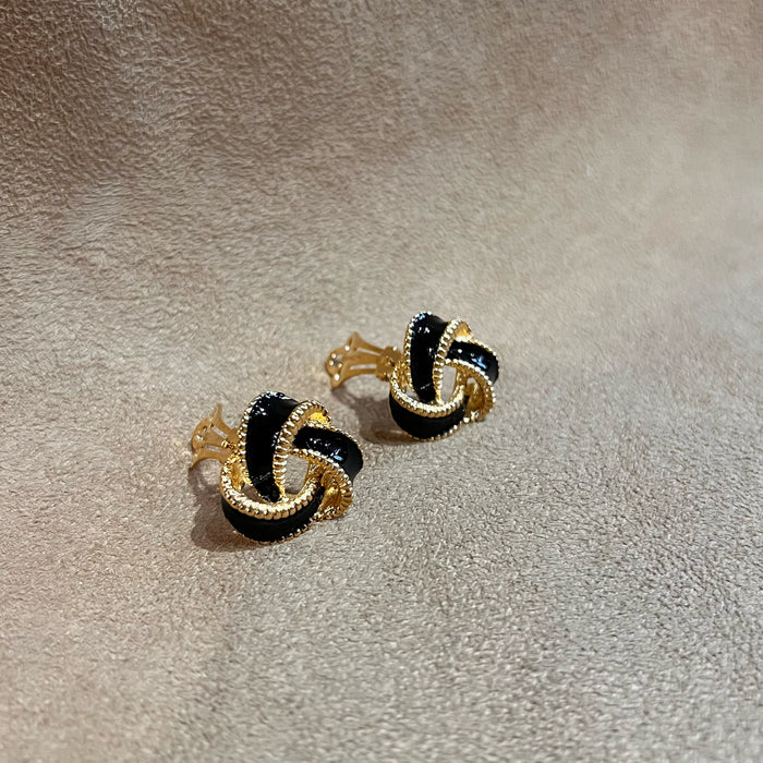 Vintage Black Gold Knot Clip On earrings