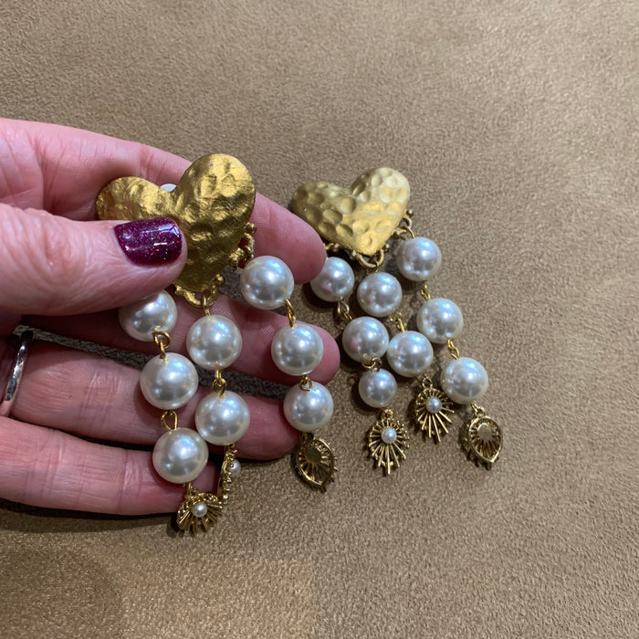 Vintage Heart pearl chandelier earrings