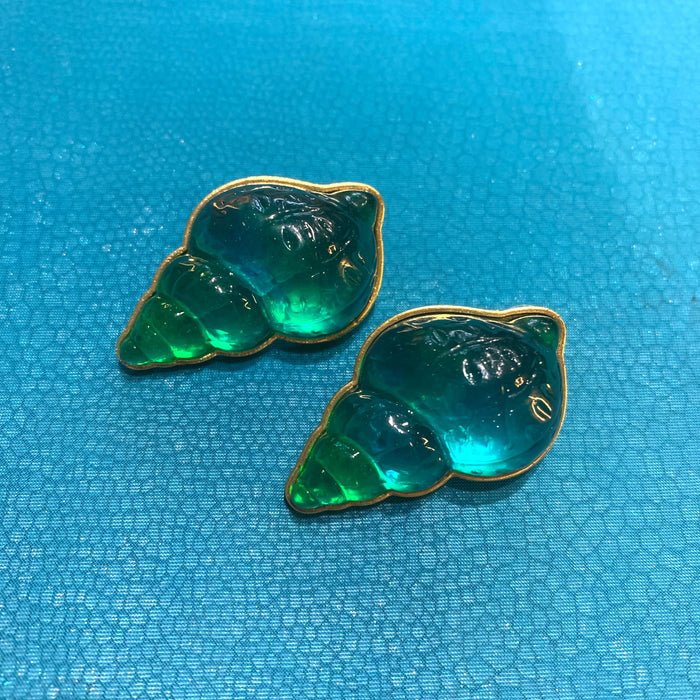 Turquoise sea shell big earrings