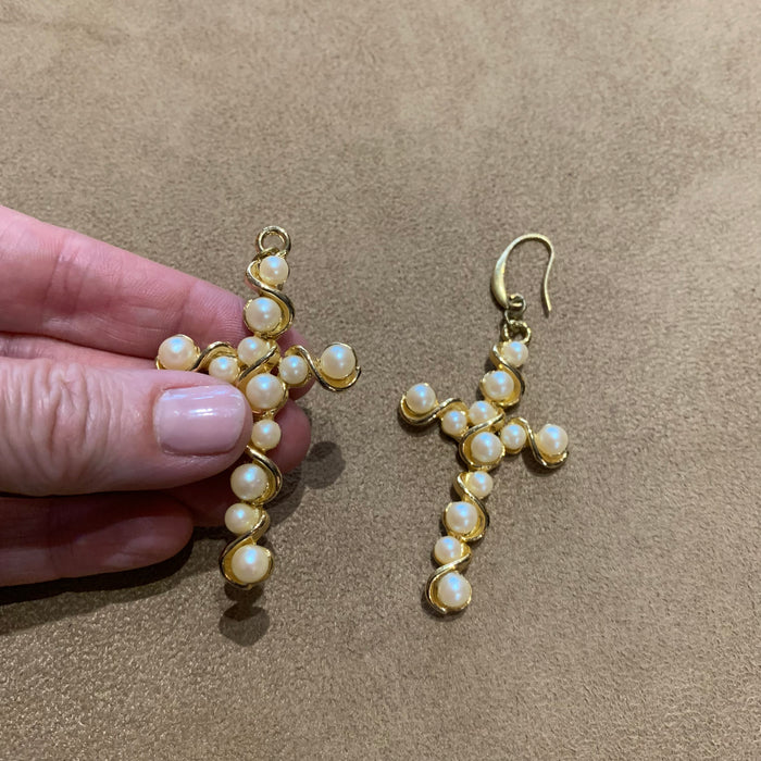 Pearl cross vintage earrings